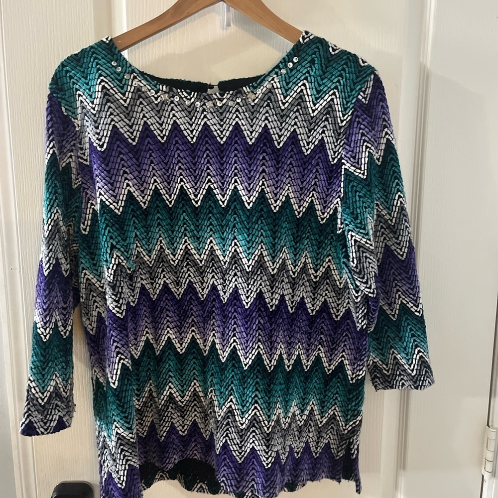 Alfred Dunner Purple and Green Chevron Sweater
